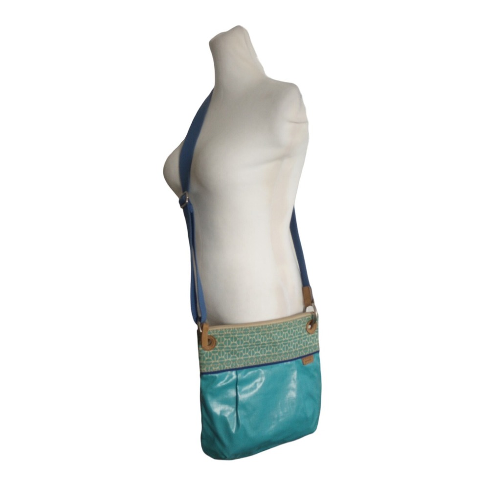 Fossil Key-per Turquoise Coated Canvas Nylon Tote Bag Satchel Magnetic Closure